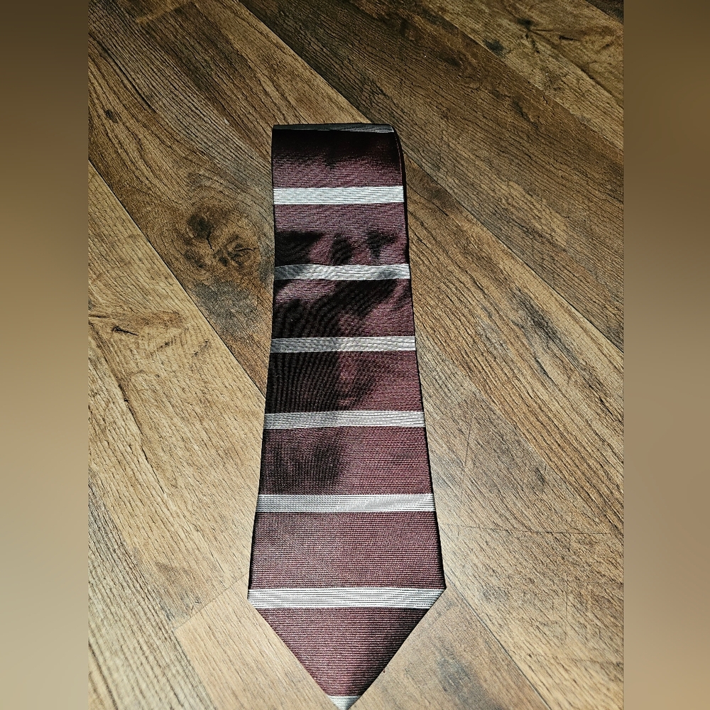 Bugatti Burgundy and Silver Striped Tie